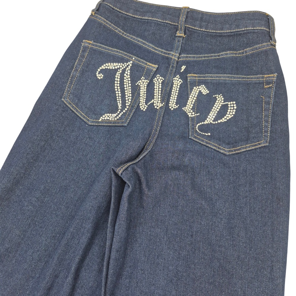 Juicy Couture Lunita Wide Leg Spellout Jeans Dark Rhinestone Y2K Womens 5/27***